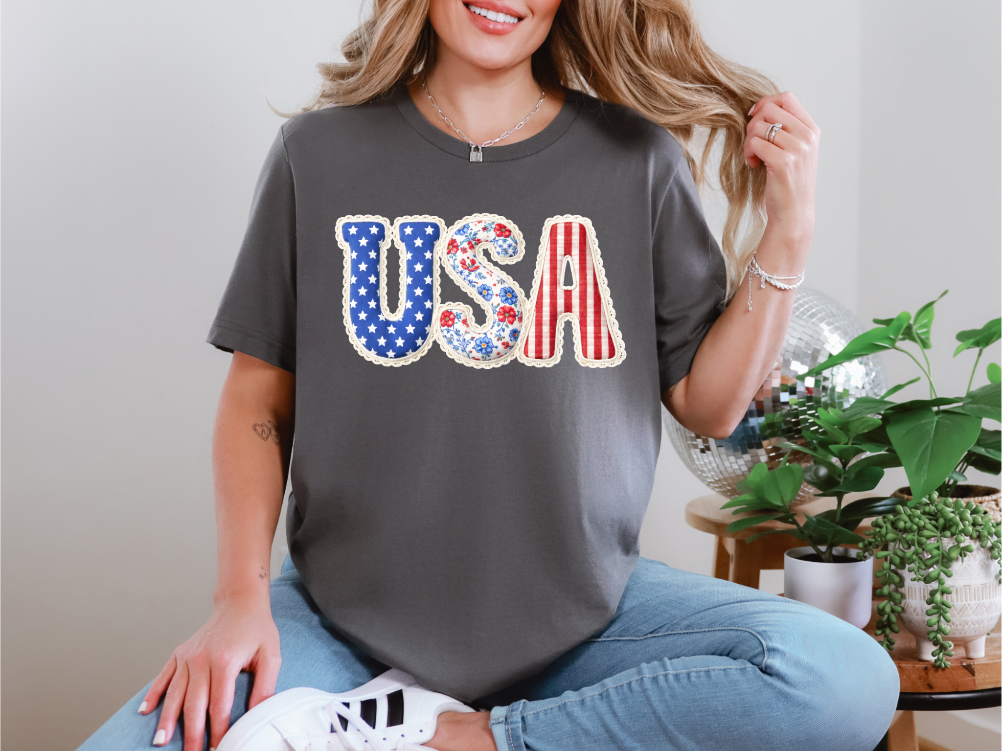 USA Faux Patchwork T-Shirt