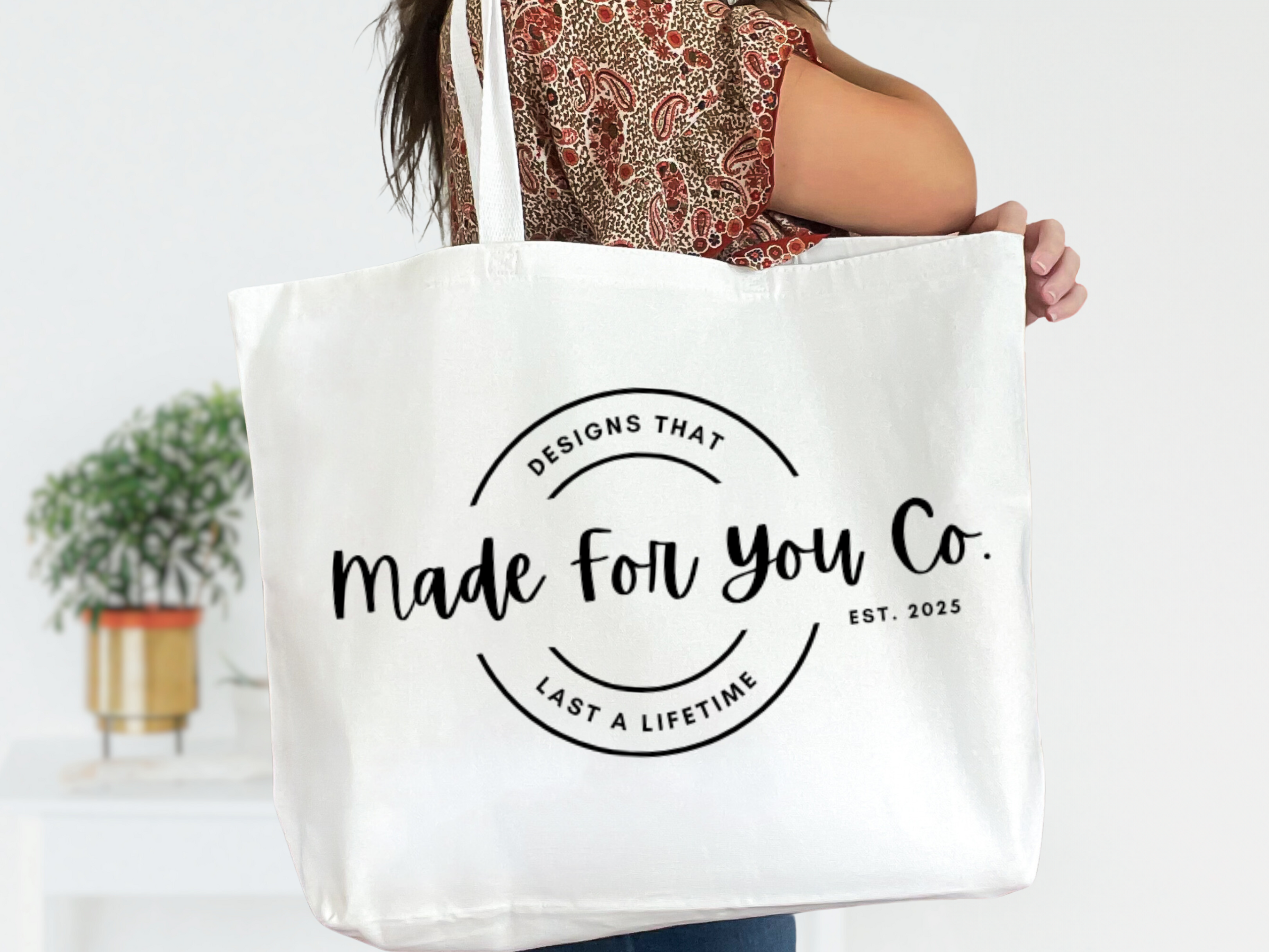 MERCH White Canvas Tote Bag with Zipper