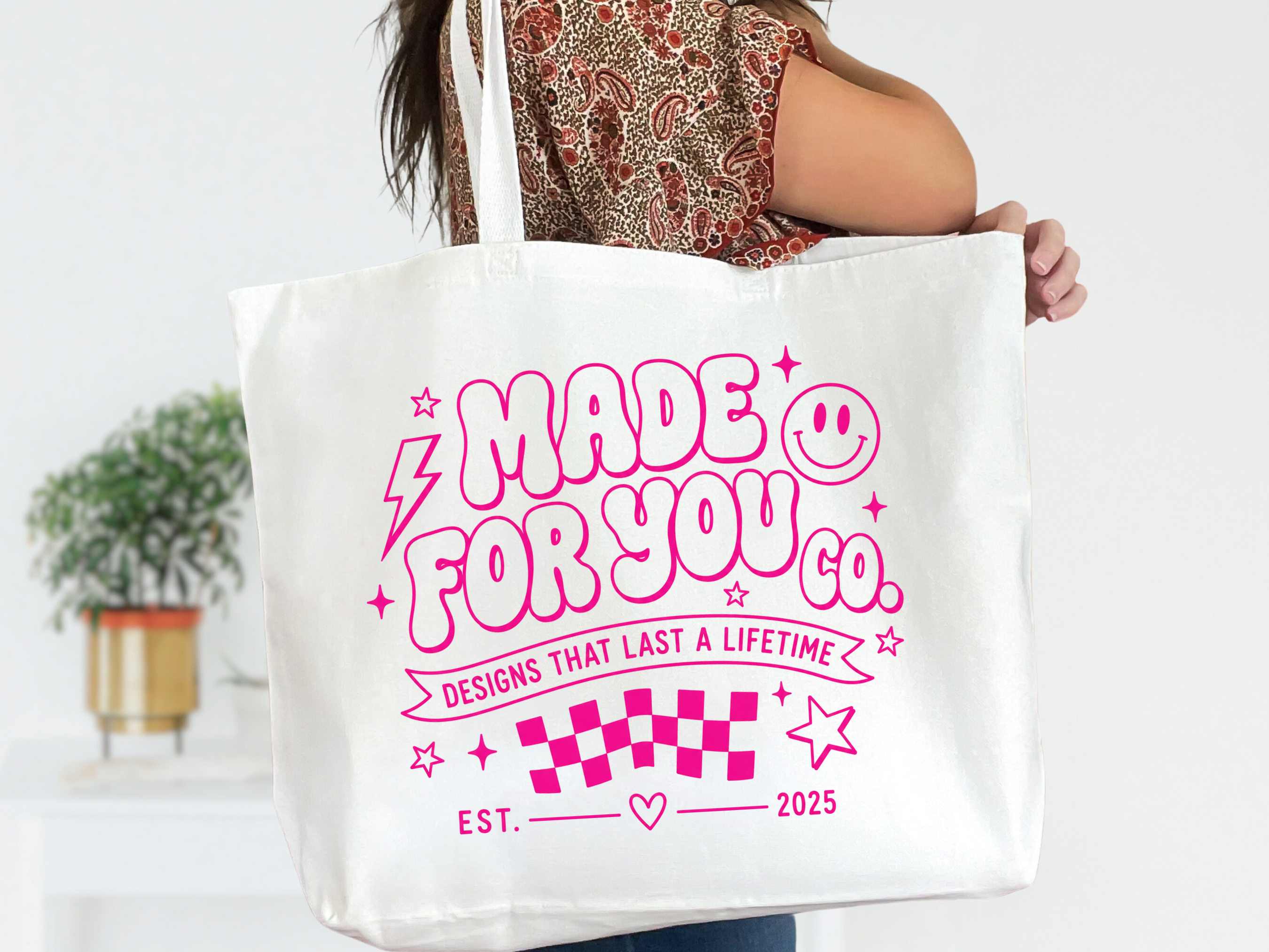 MERCH White Canvas Tote Bag with Zipper