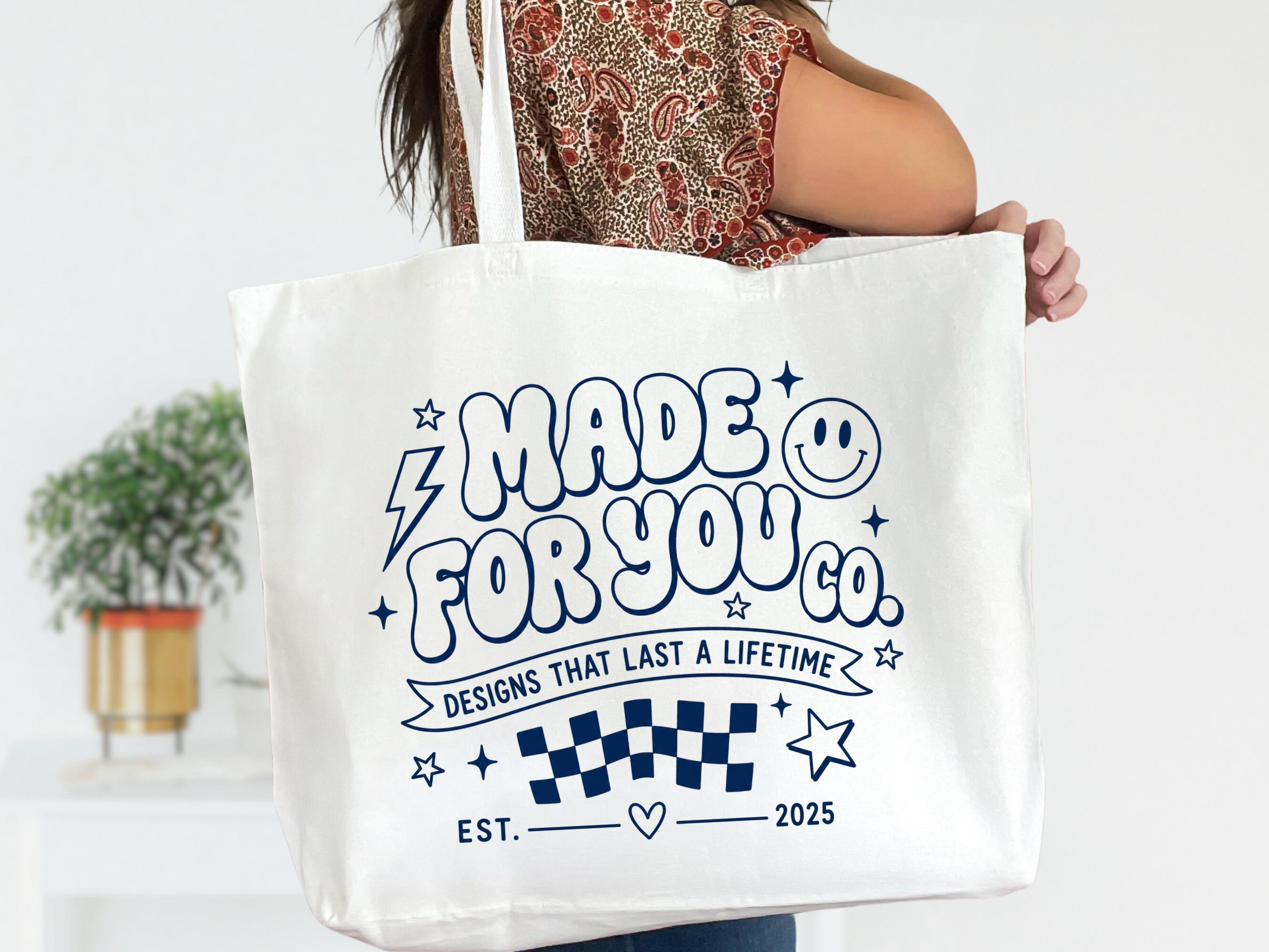 MERCH White Canvas Tote Bag with Zipper