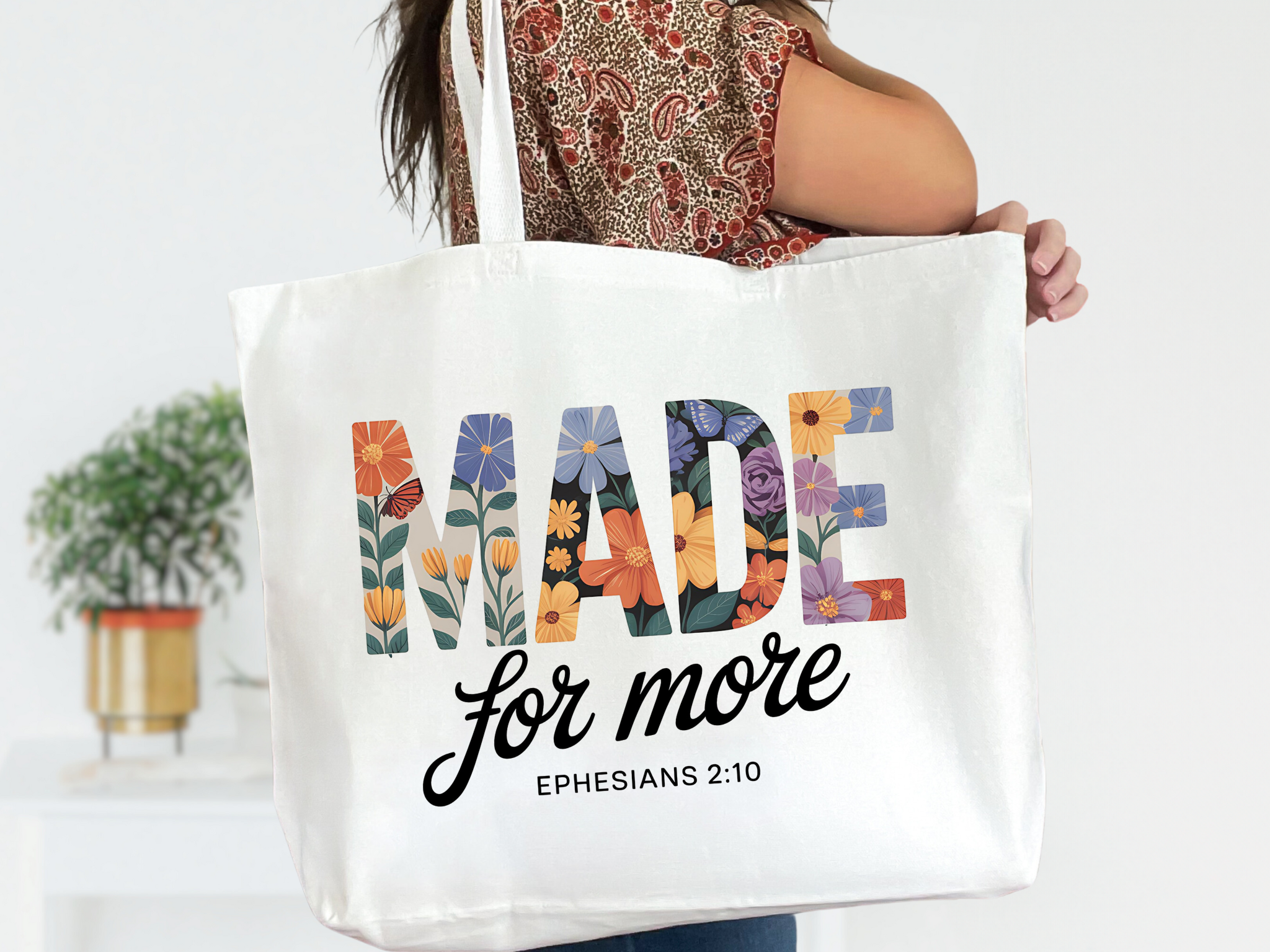 Made For More White Canvas Zipper Tote Bag