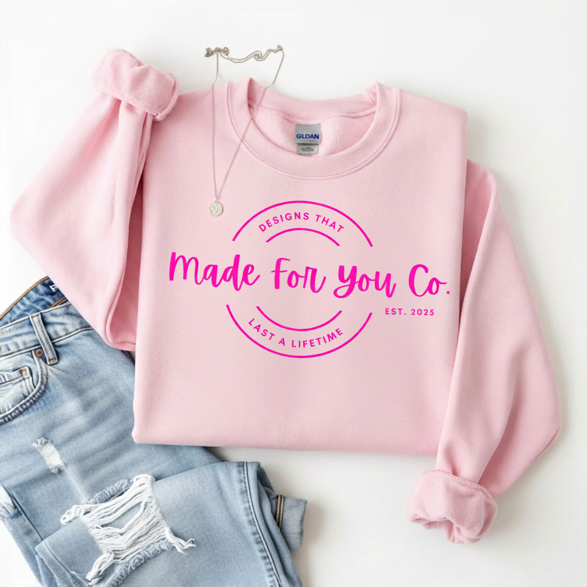 Gildan Light Pink Crewneck LOGO SWEATSHIRT