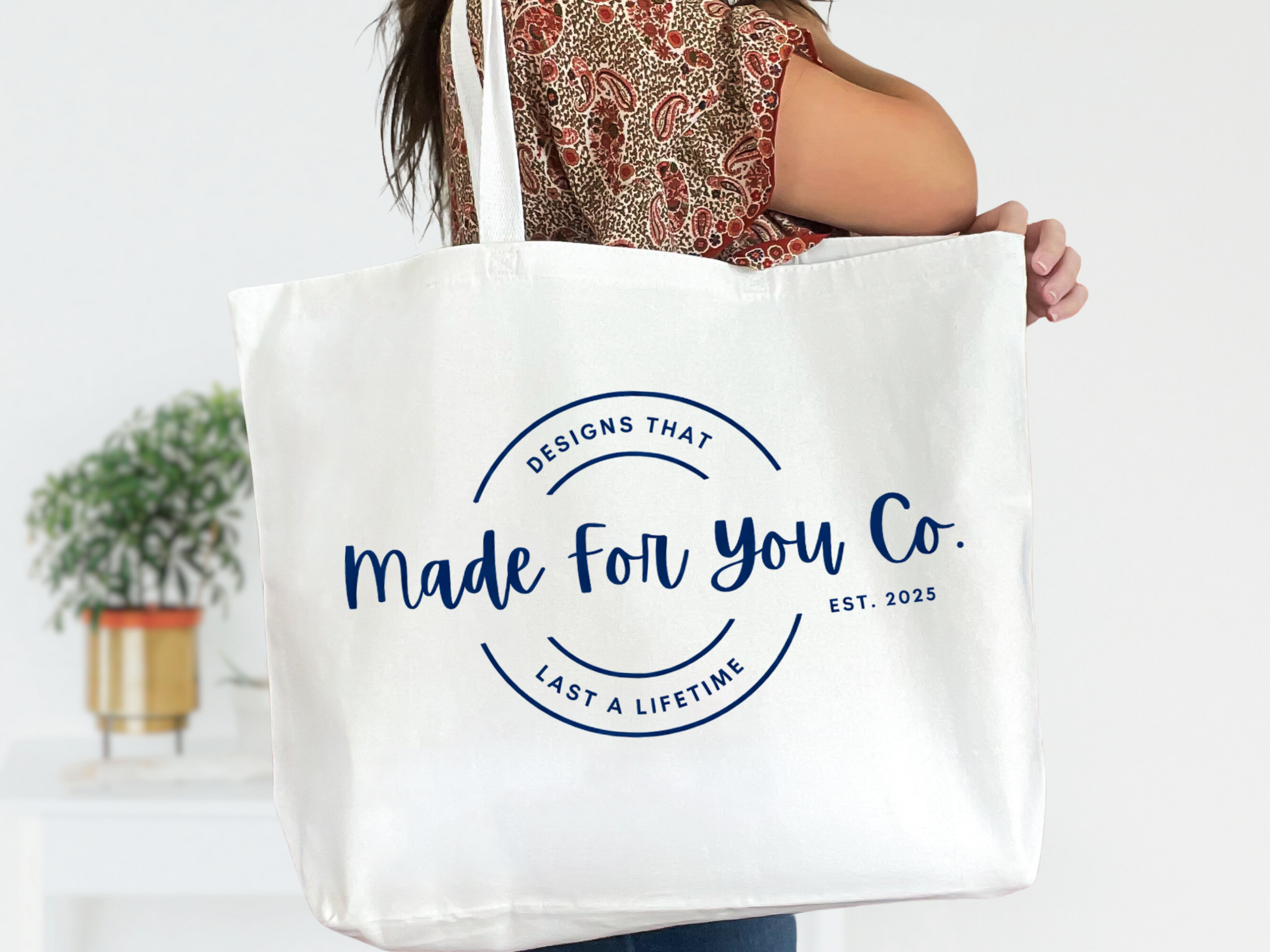 MERCH White Canvas Tote Bag with Zipper