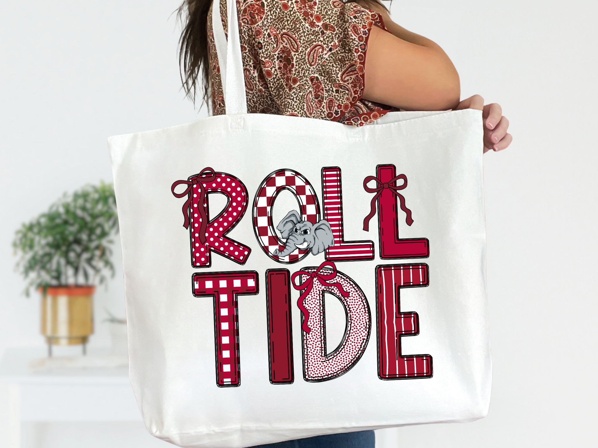 Roll Tide White Canvas Zipper Tote Bag