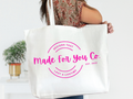 MERCH White Canvas Tote Bag with Zipper