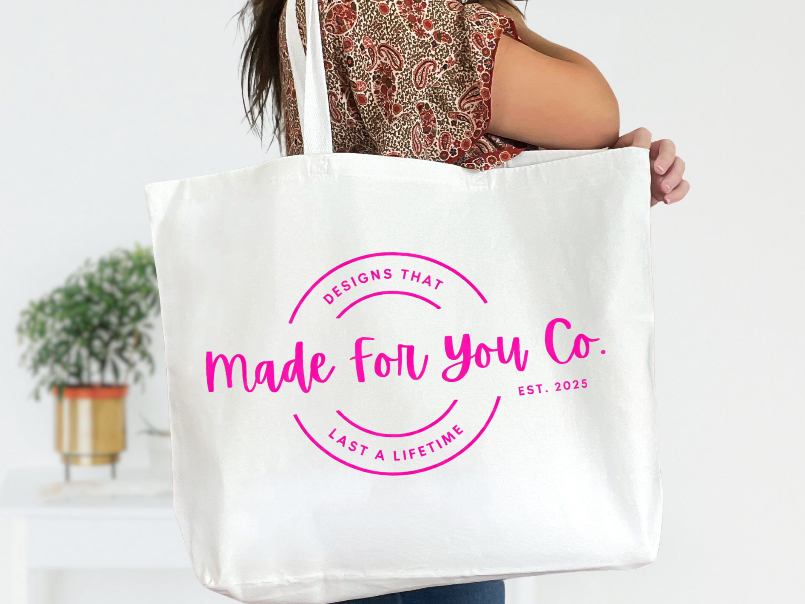 MERCH White Canvas Tote Bag with Zipper