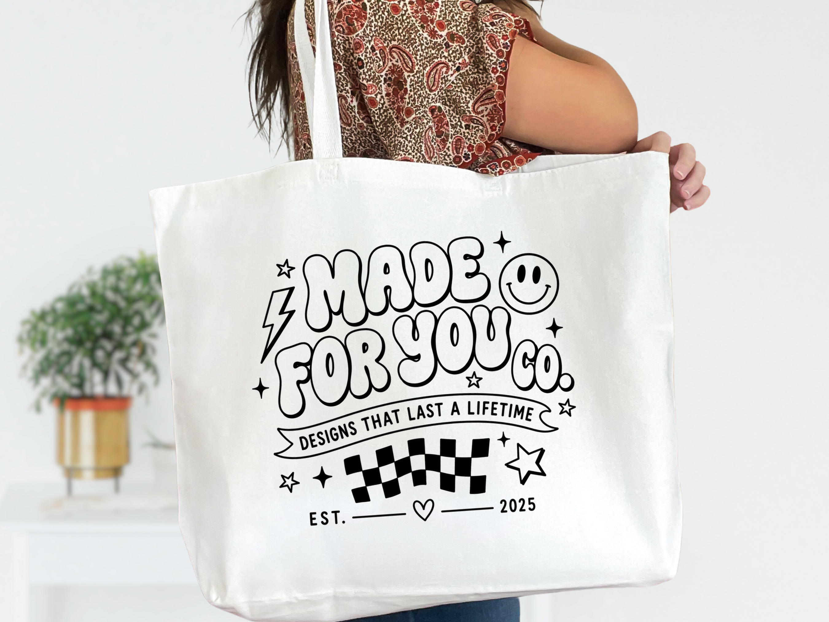 MERCH White Canvas Tote Bag with Zipper