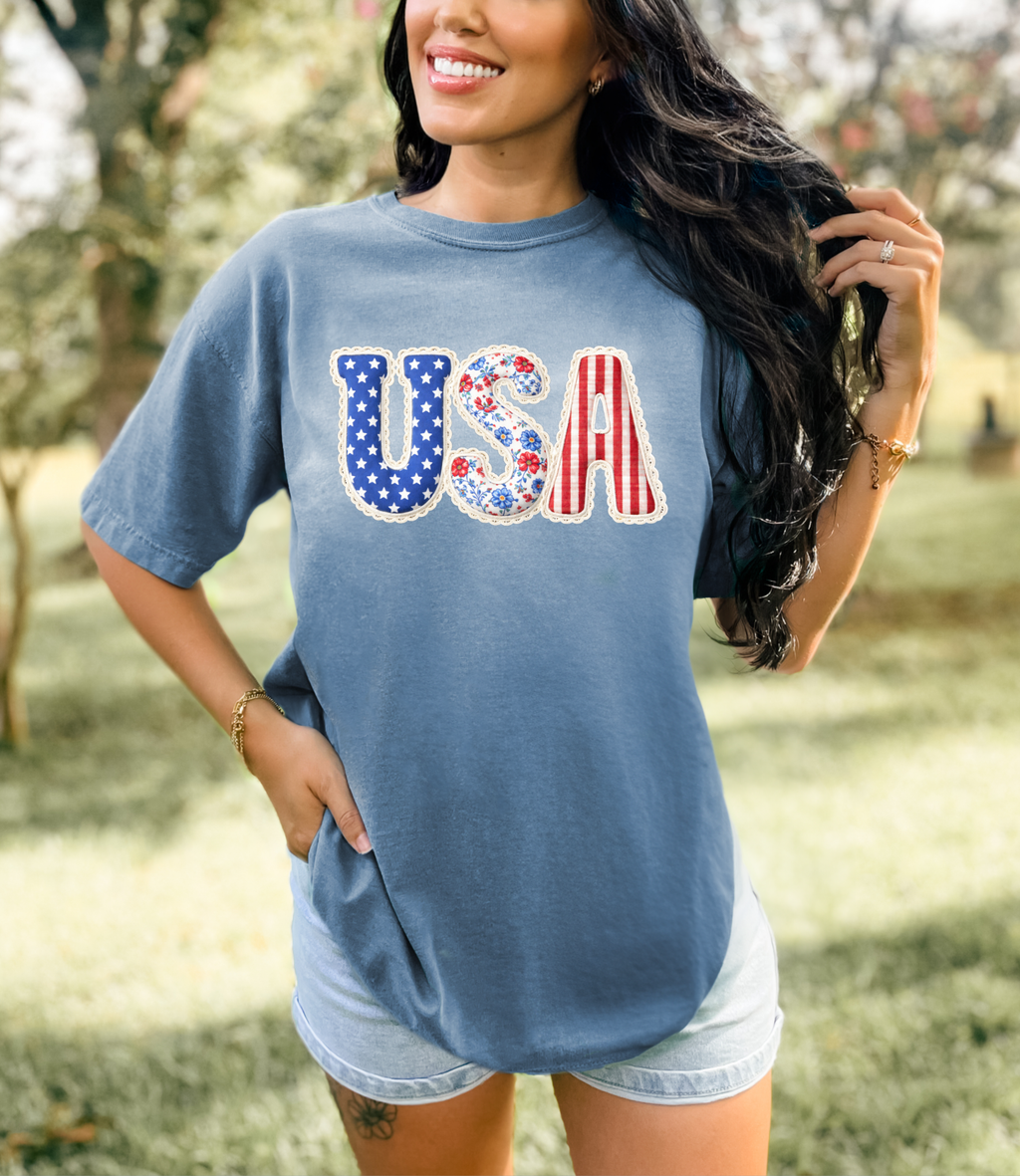 USA Faux Patchwork Comfort Colors T-Shirt
