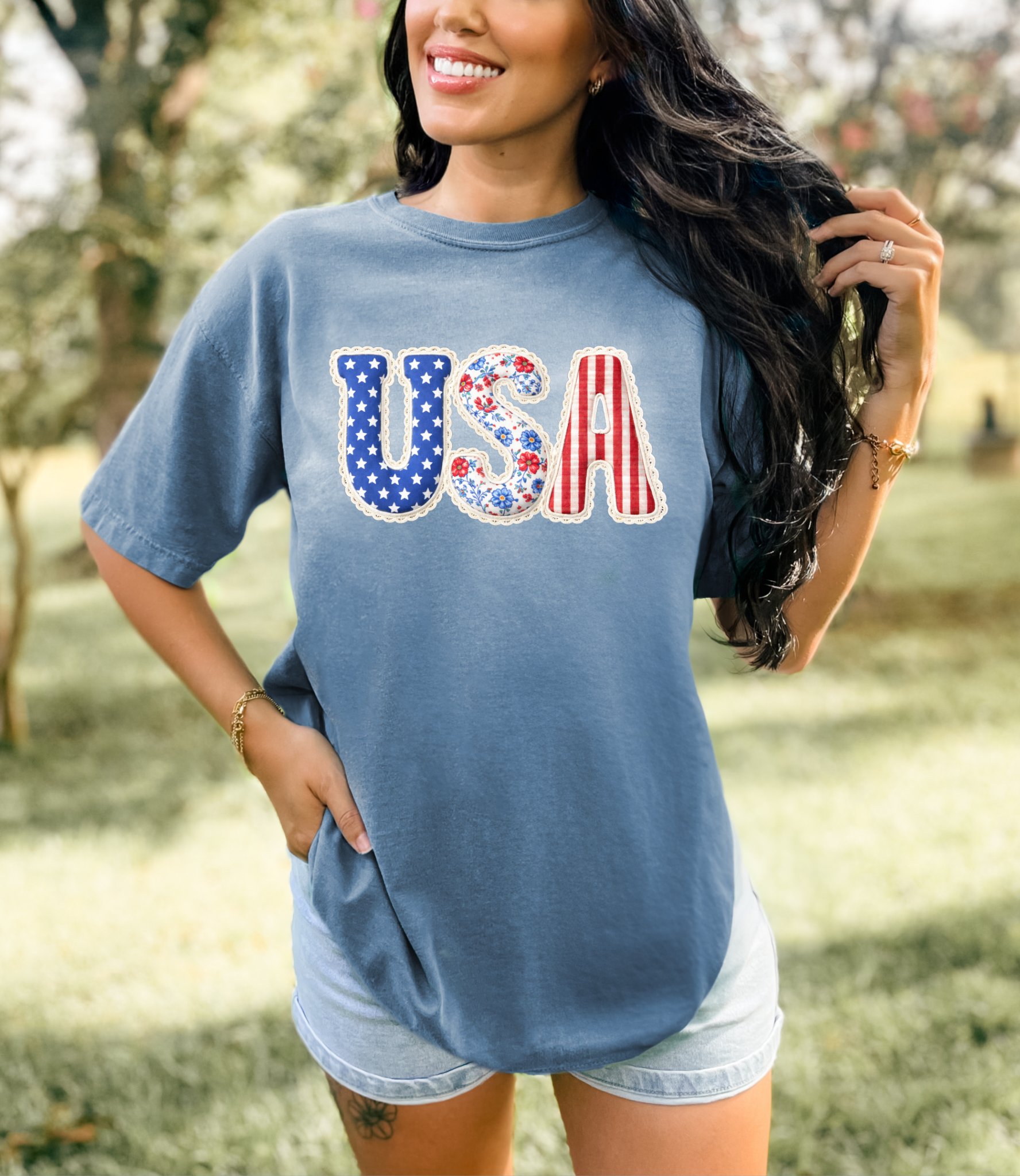 USA Faux Patchwork Comfort Colors T-Shirt