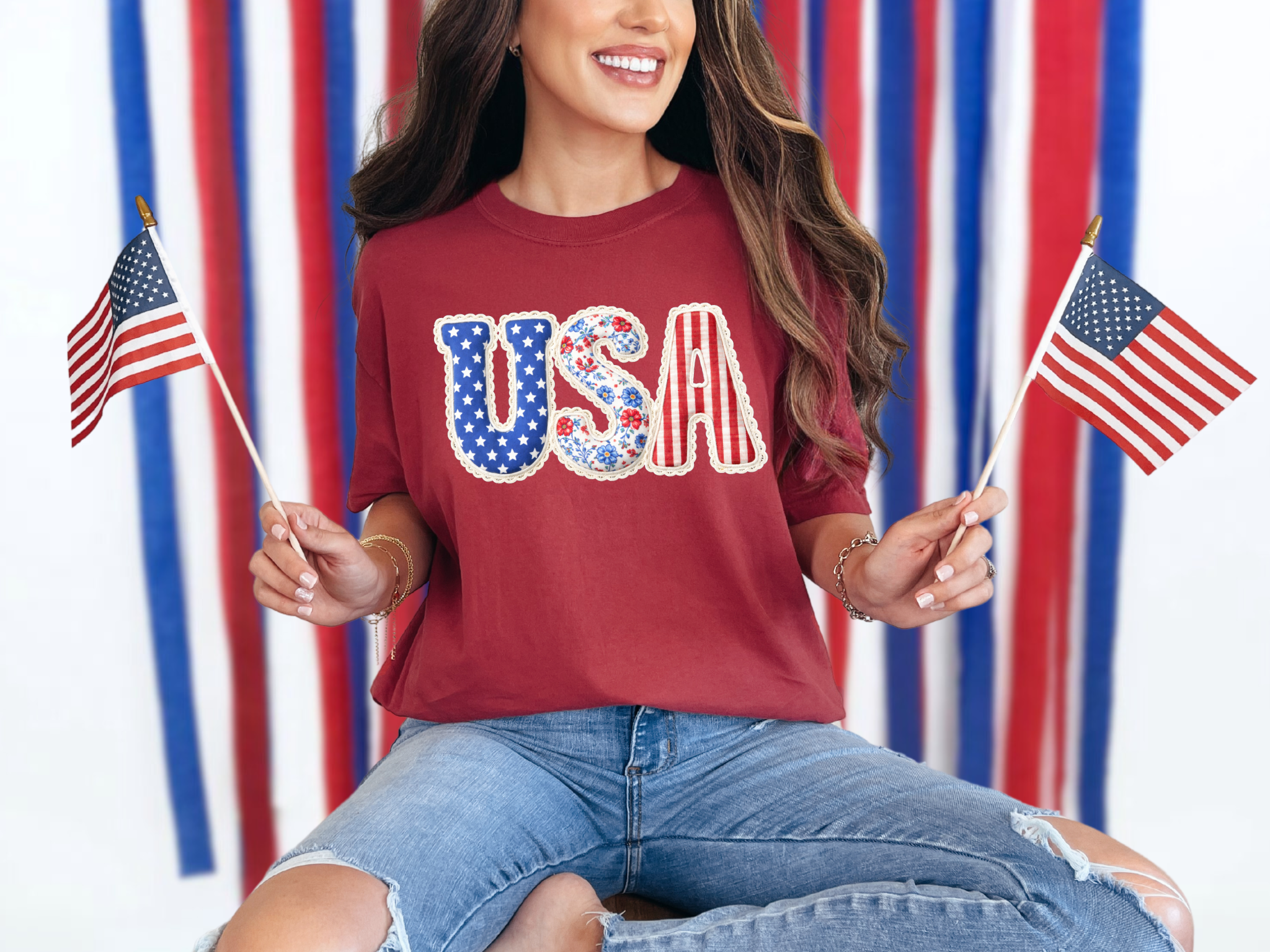 USA Faux Patchwork Comfort Colors T-Shirt