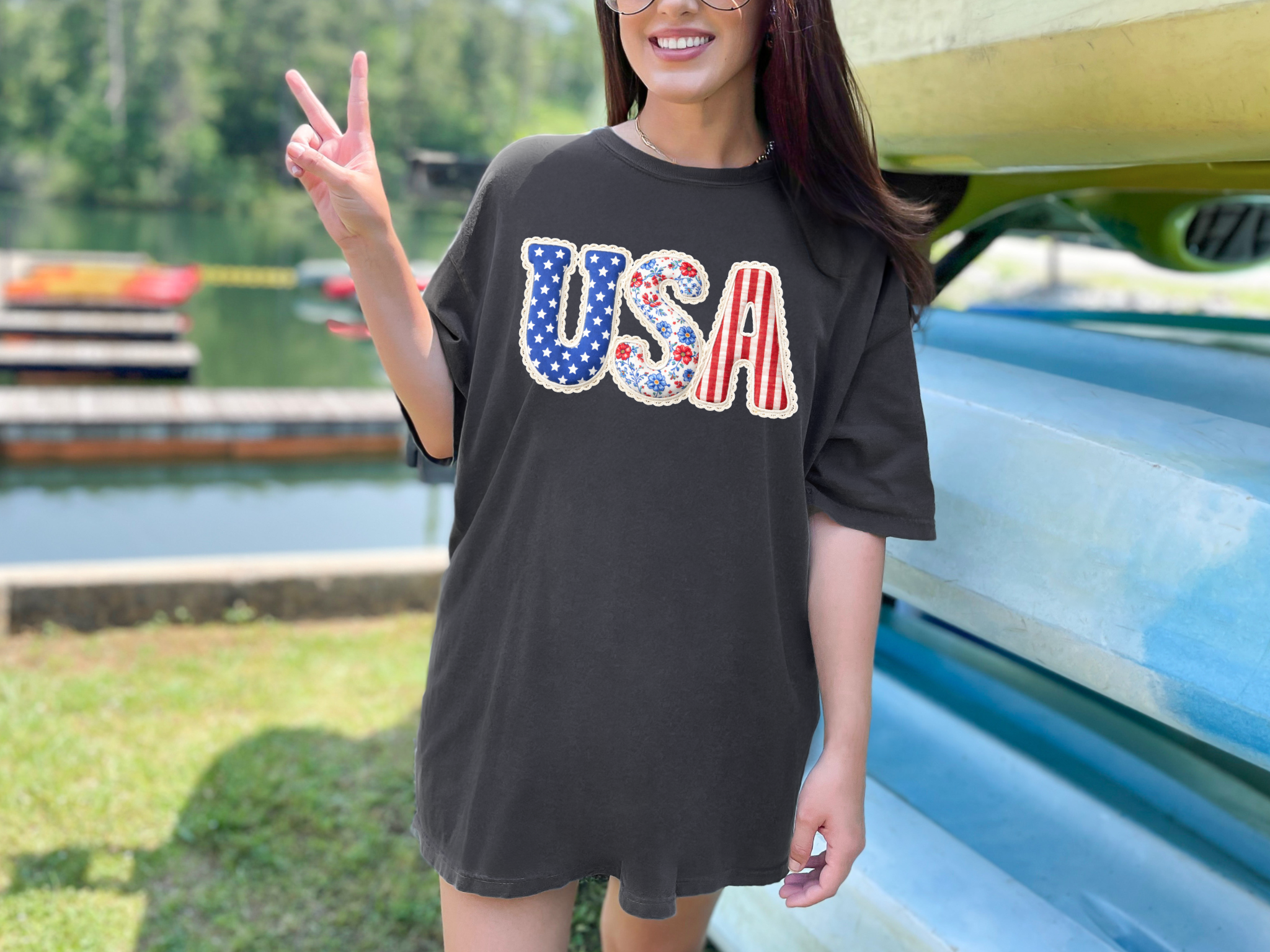 USA Faux Patchwork Comfort Colors T-Shirt