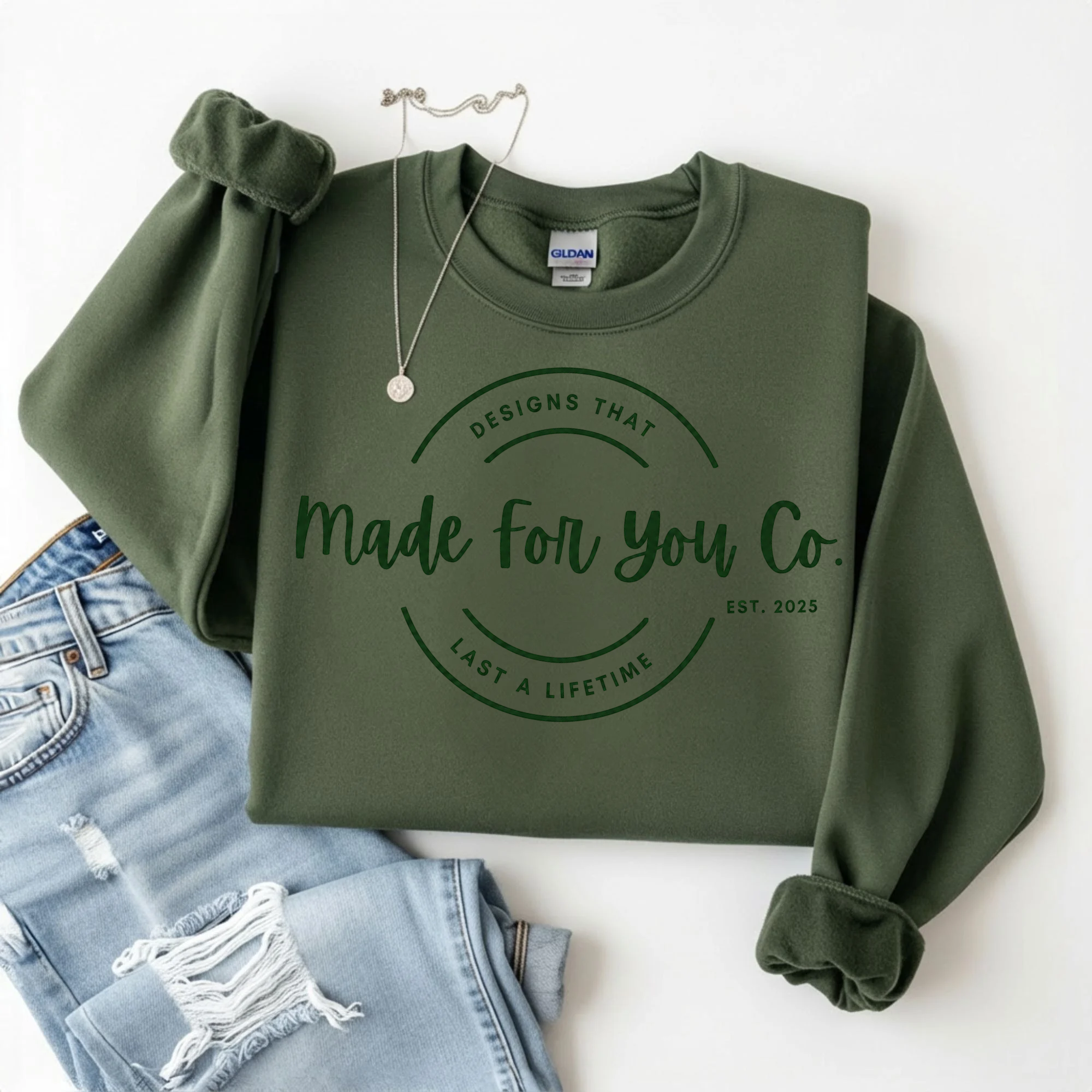 Gildan Military Green Crewneck LOGO SWEATSHIRT
