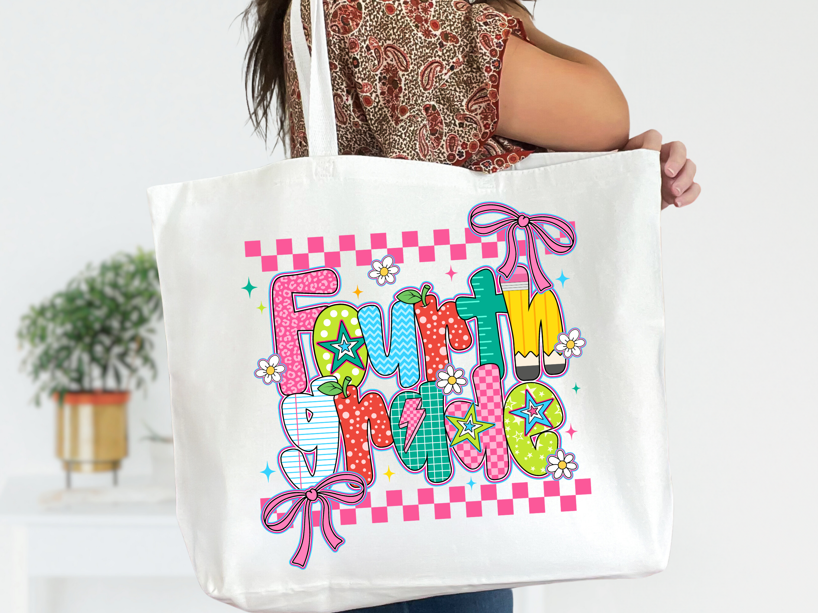 Elementary School White Canvas Zipper Tote Bag