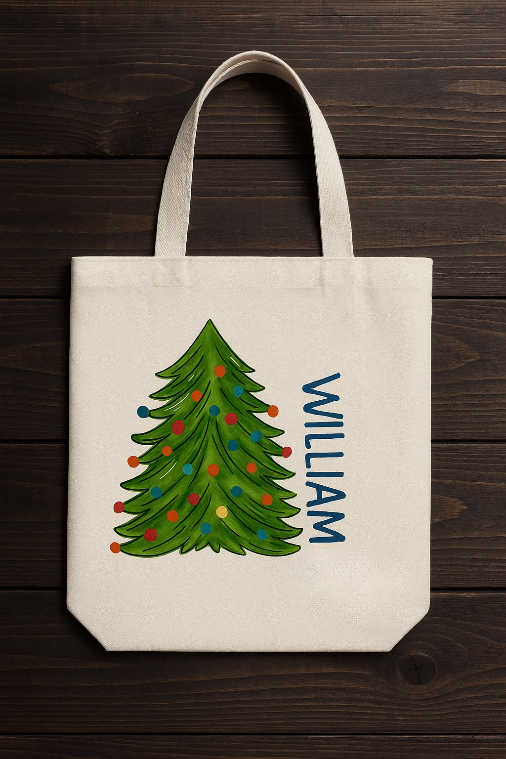 Boy Christmas Tree Canvas Tote Bag with Zipper