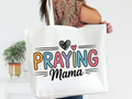 Praying Mom White Canvas Tote Bag with Zipper