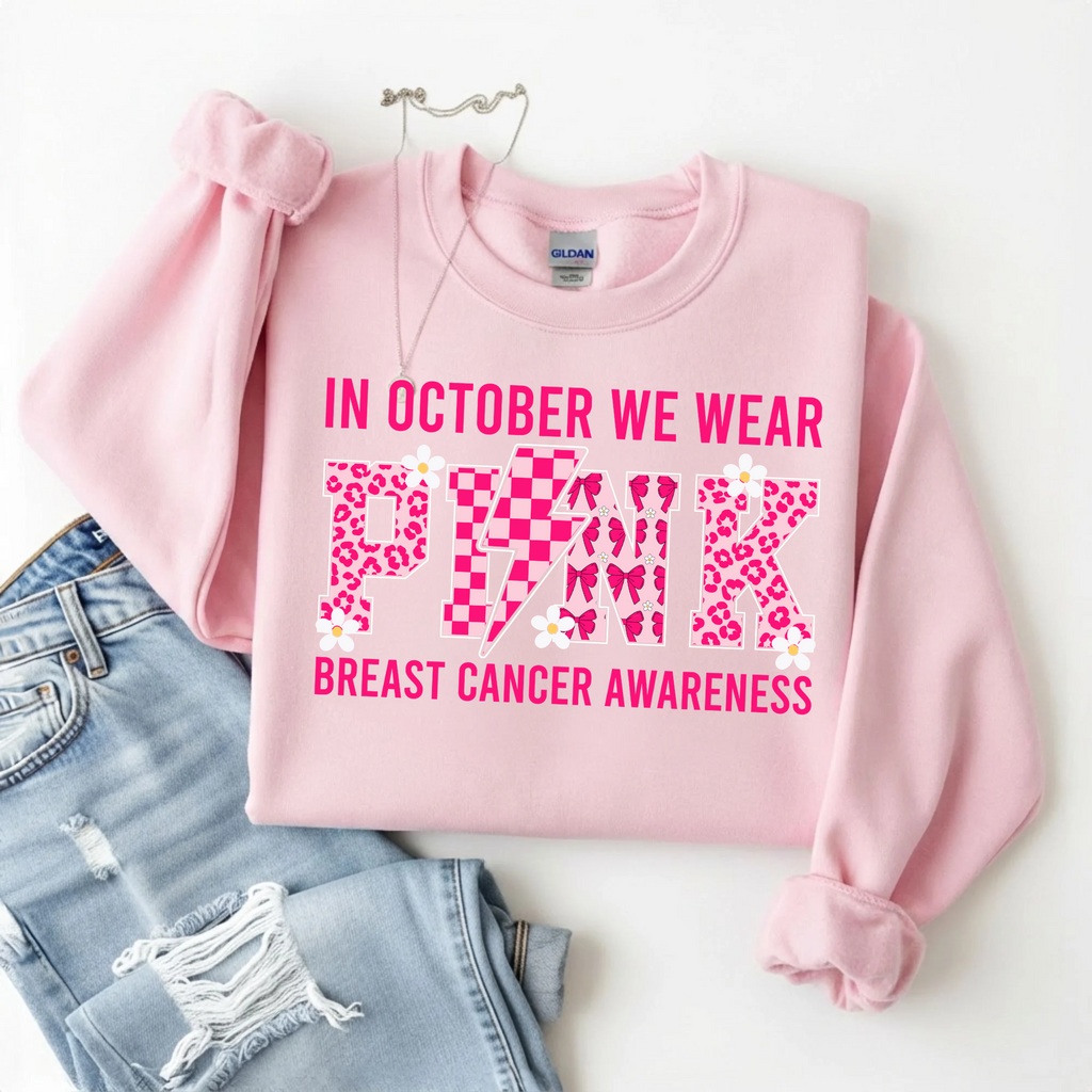 In October We Wear Pink Crewneck Sweatshirt