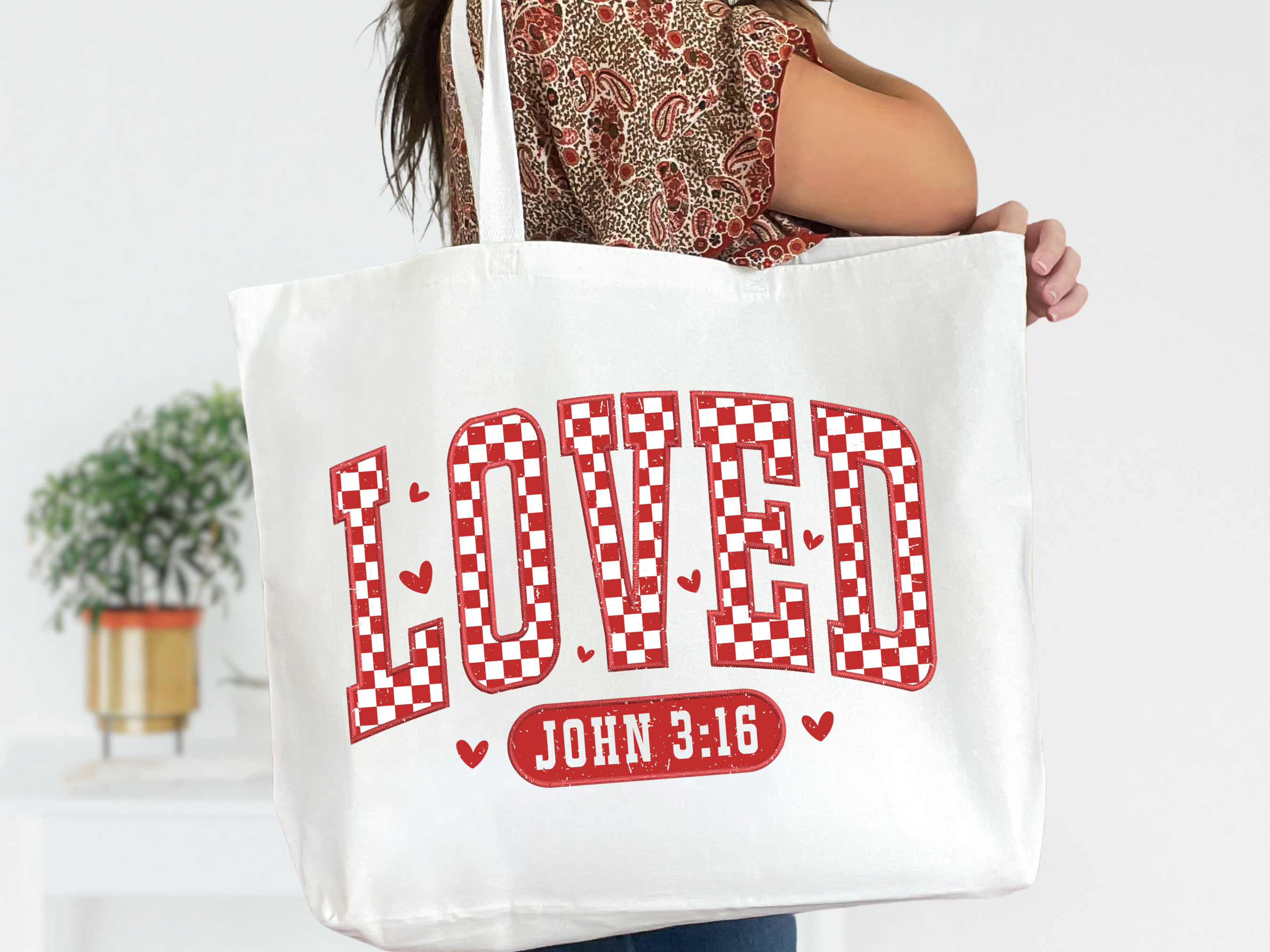 Loved White Canvas Zipper Tote Bag