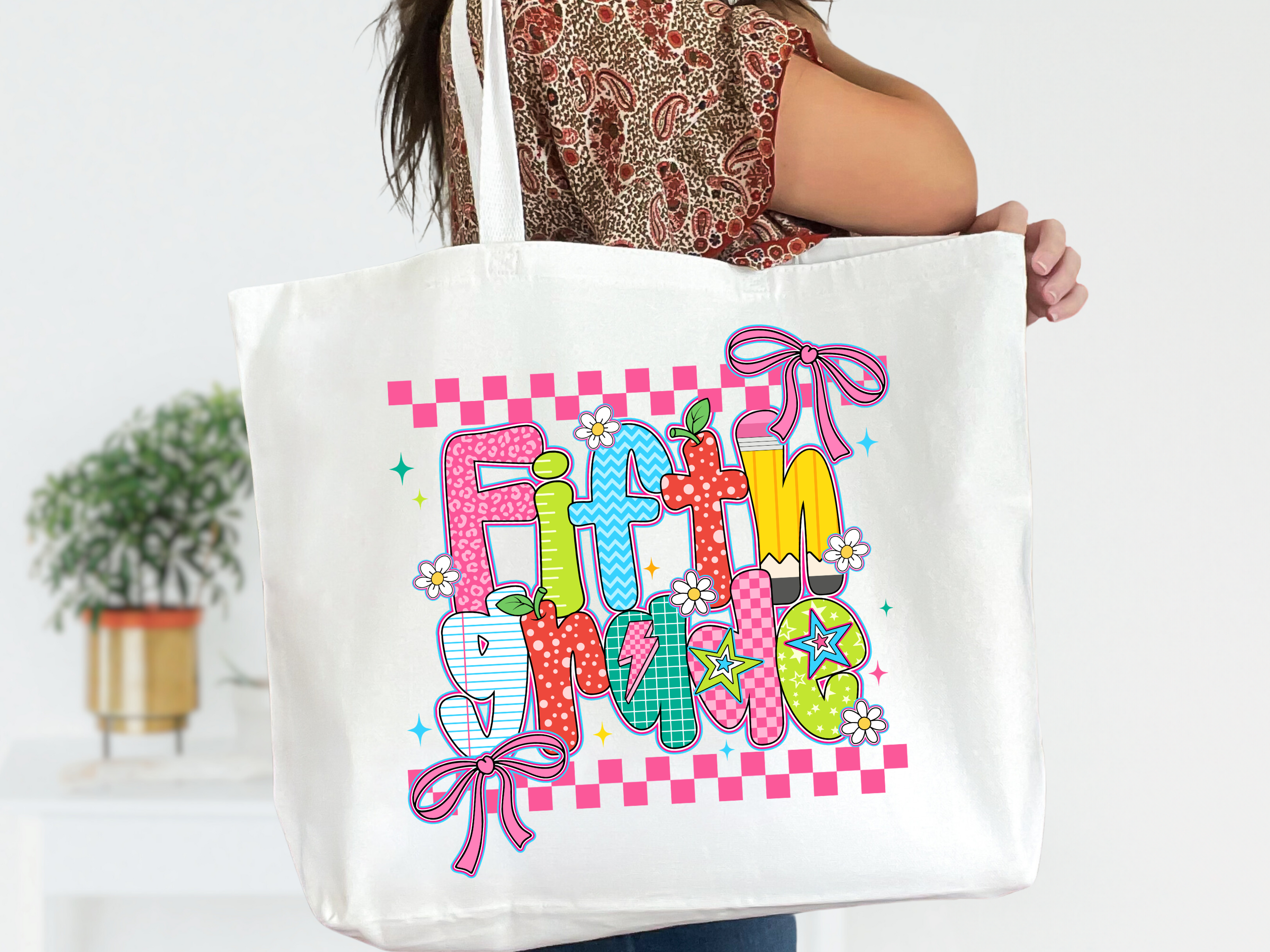 Elementary School White Canvas Zipper Tote Bag
