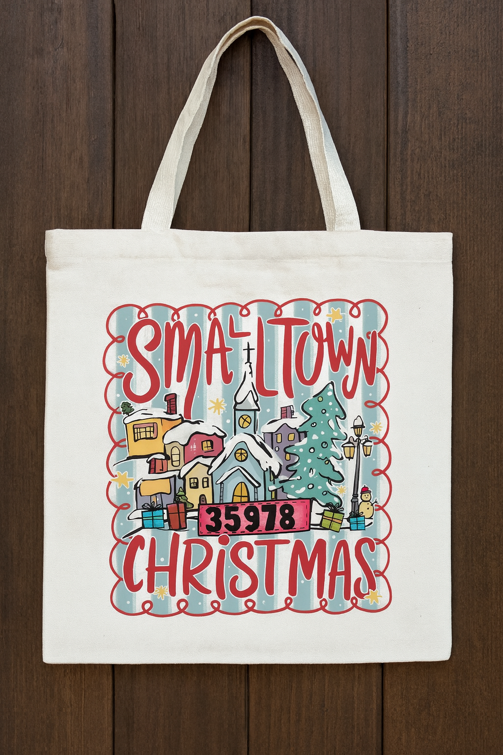 Small Town Canvas Tote Bag with Zipper