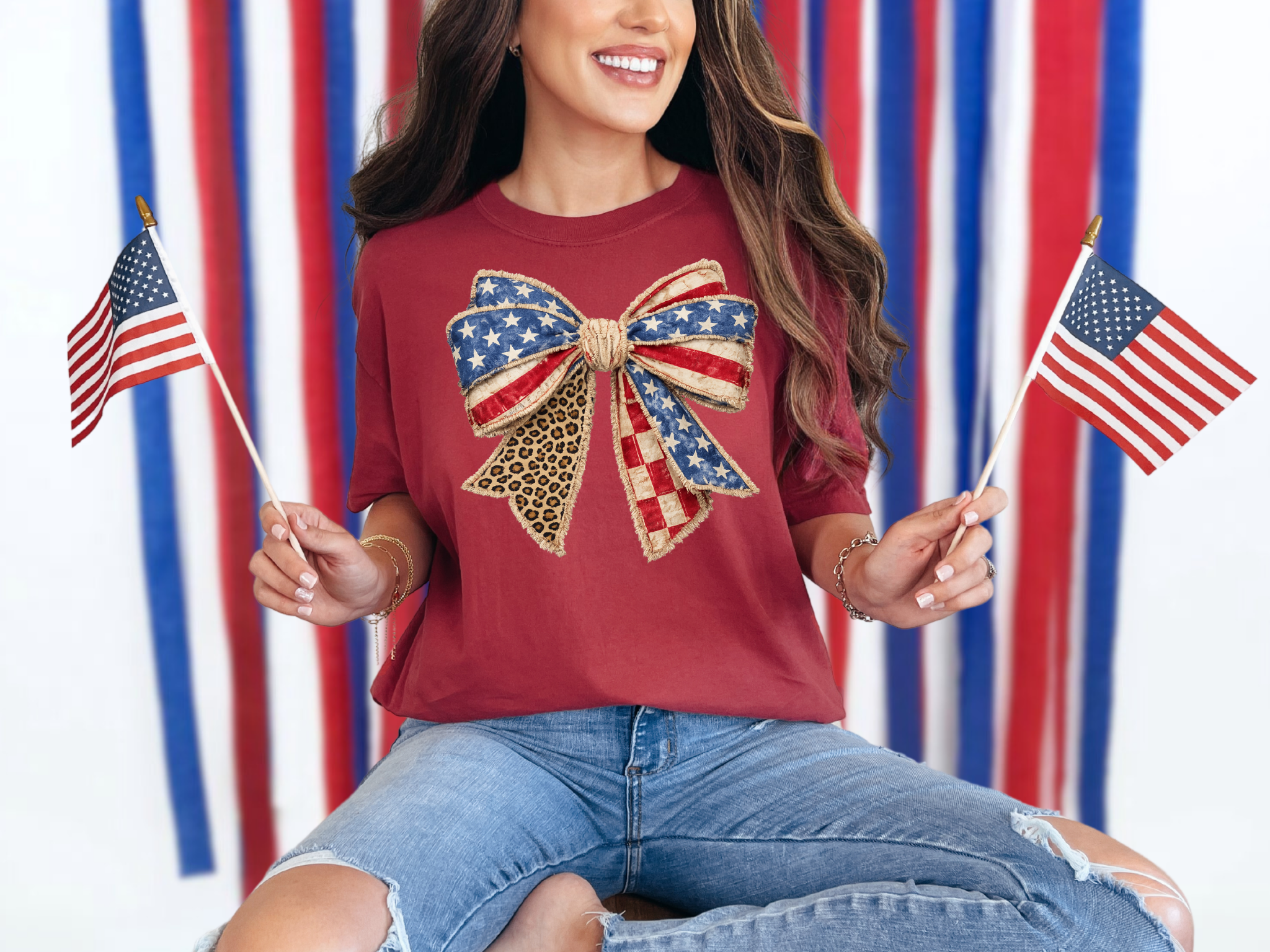 Flag Bow Comfort Colors T-Shirt