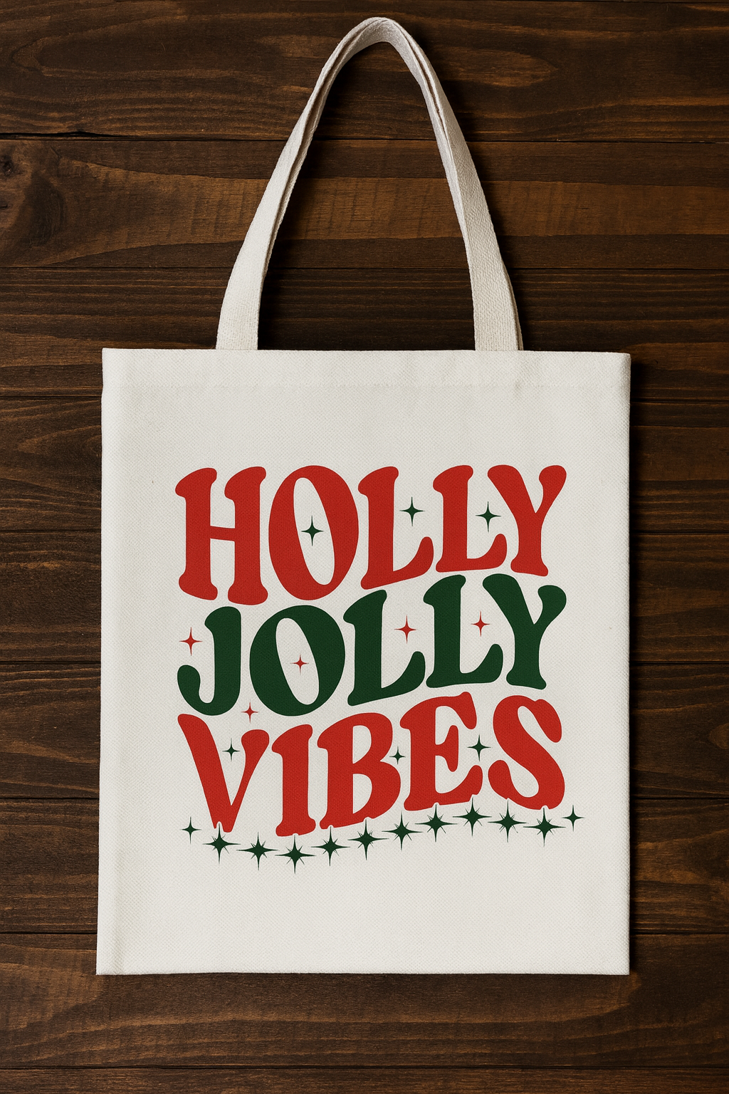 Holly Jolly Vibes Canvas Tote Bag with Zipper