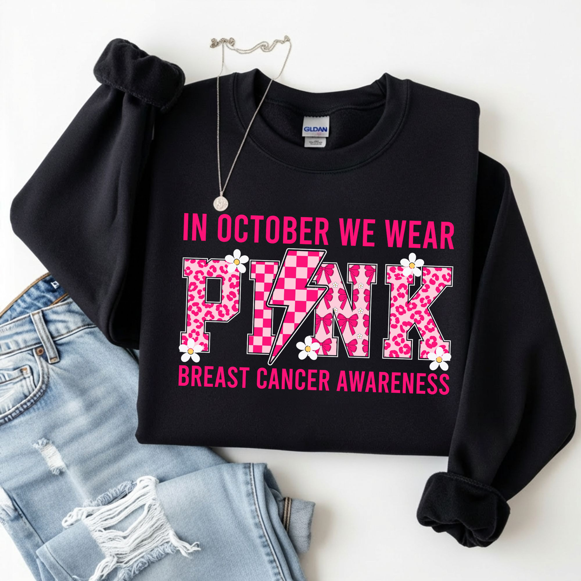 In October We Wear Pink Crewneck Sweatshirt