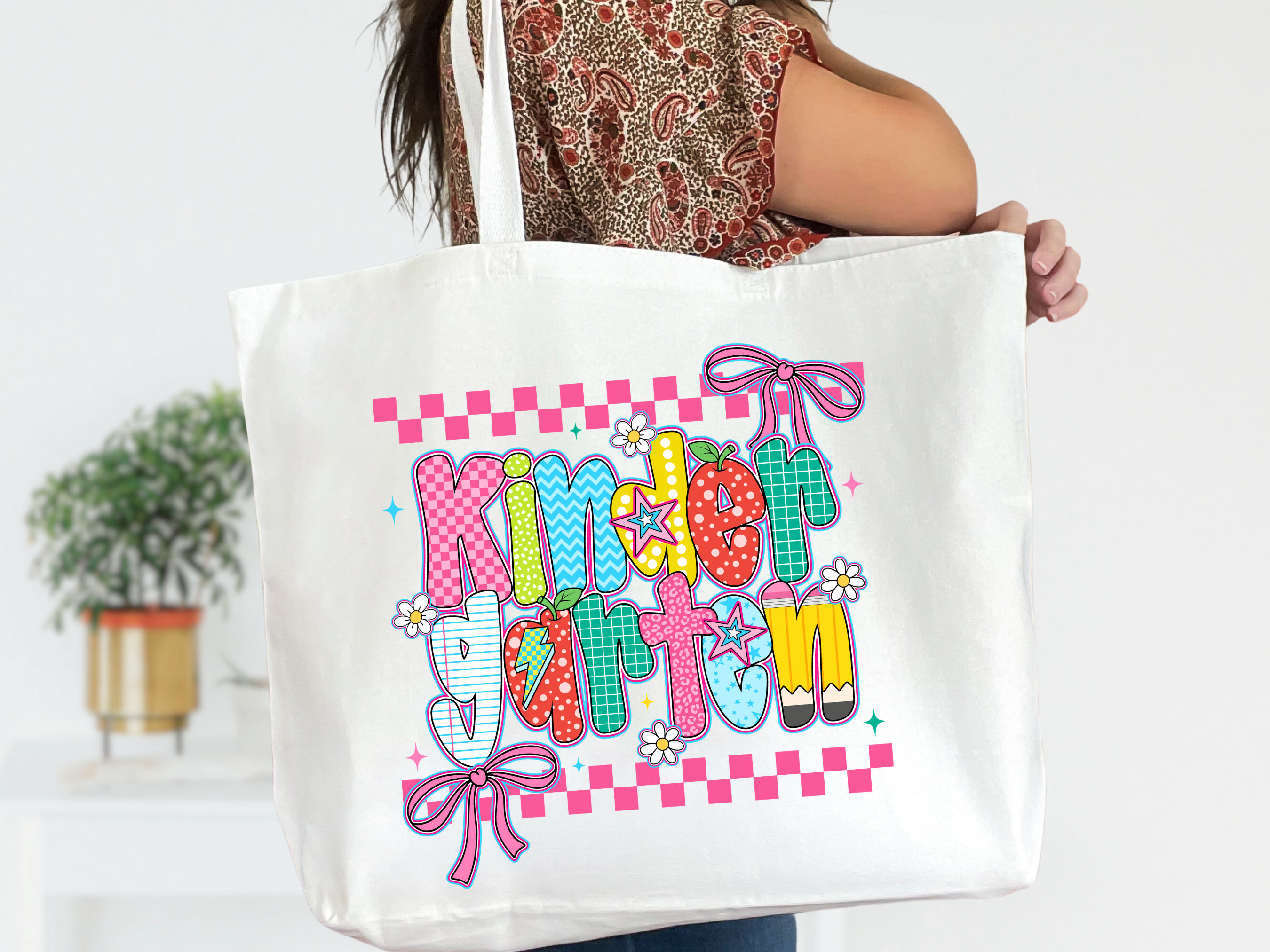 Elementary School White Canvas Zipper Tote Bag