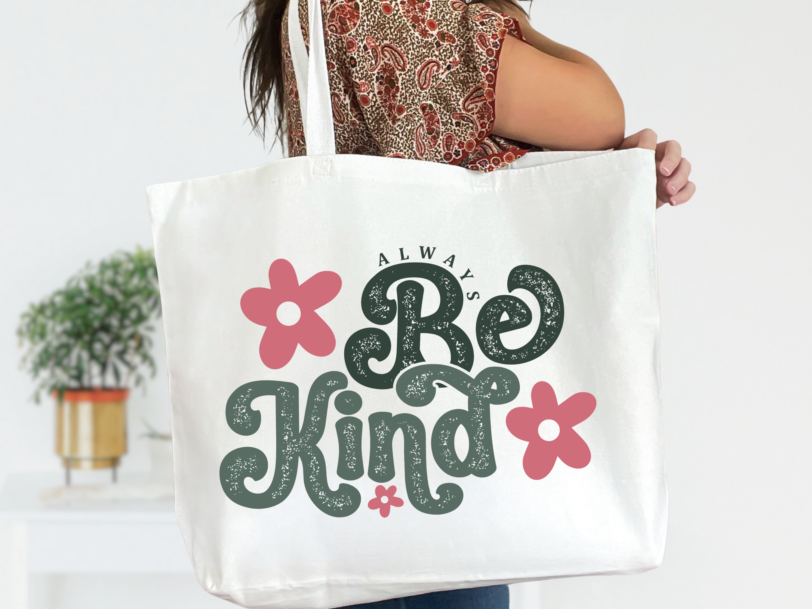 Be Kind White Canvas With Zipper Tote Bag