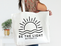Be The Light White Canvas Zipper Tote Bag