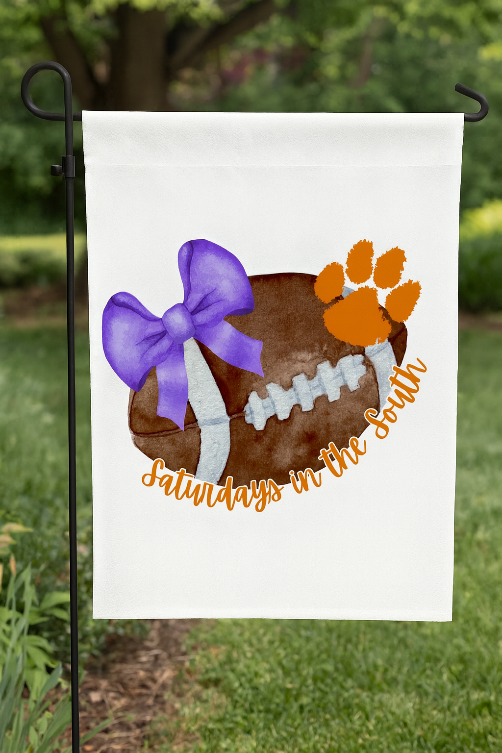 Clemson Watercolor Football Flag