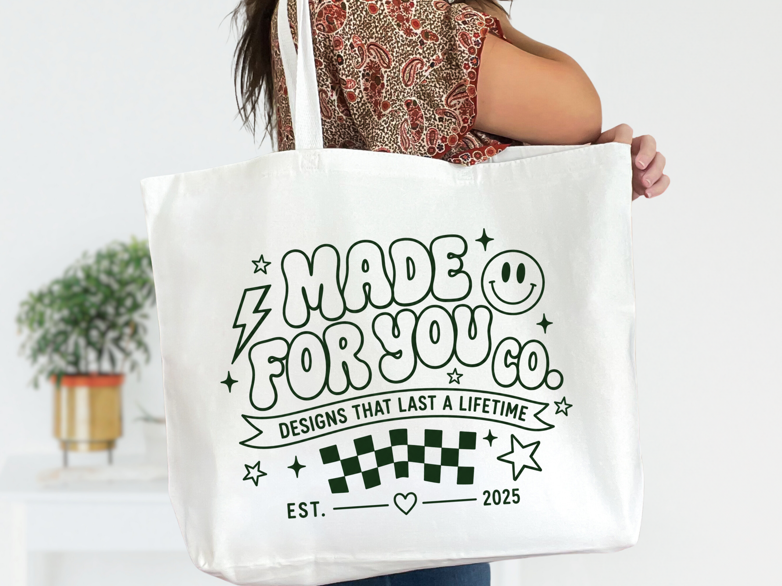 MERCH White Canvas Tote Bag with Zipper