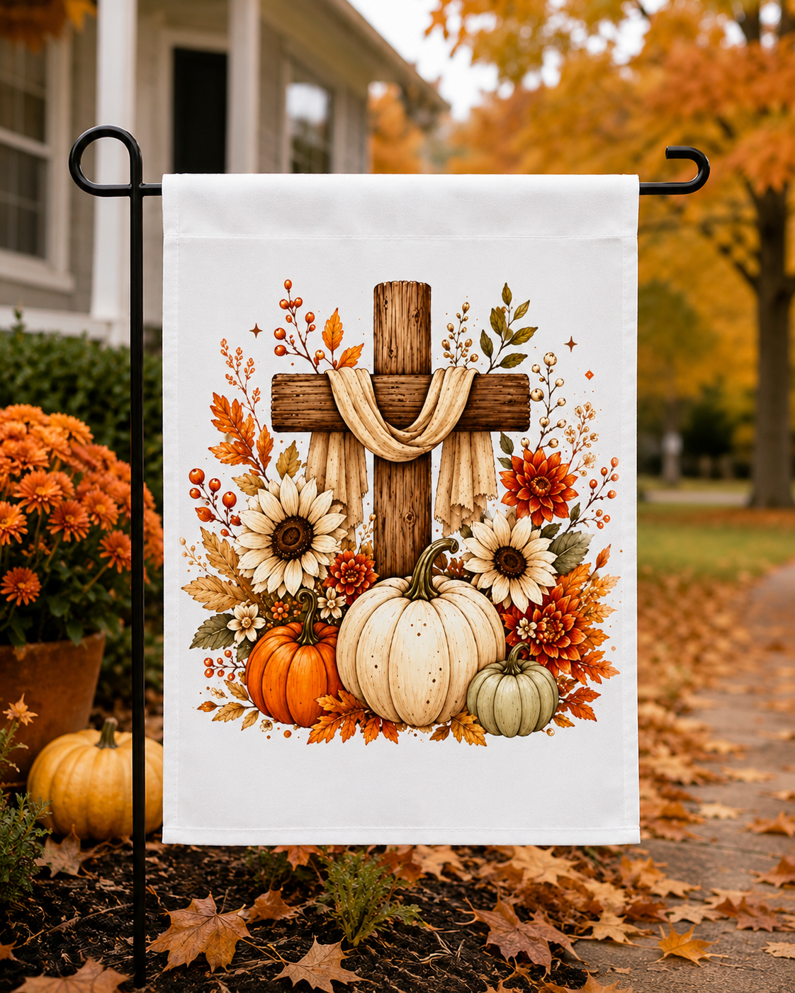 Fall Cross Garden Flag